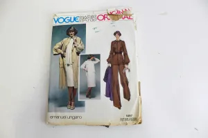 1970s Vogue Paris Original Sewing Pattern 1497, Emanuel Ungaro, Women's Coat, Dress, Top, Pants and Scarf