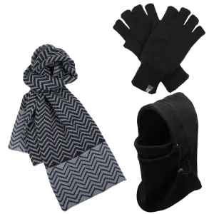 3pc 3M Thinsulate Set Mens Black Thermal Windproof Beanie Hat Scarf Gloves