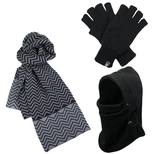 3pc 3M Thinsulate Set Mens Black Thermal Windproof Beanie Hat Scarf Gloves