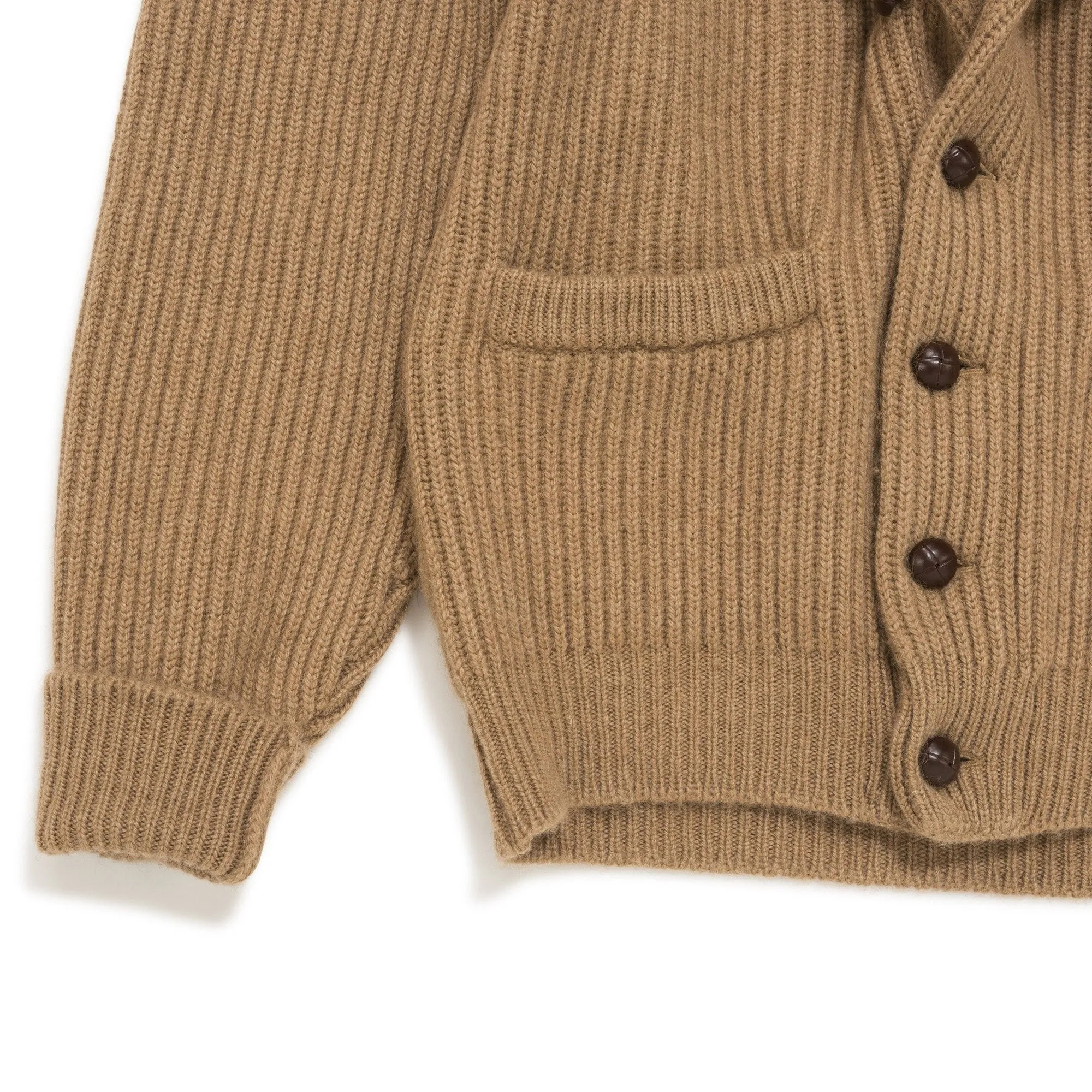 4-ply Camelhair Shawl-collar Cardigan