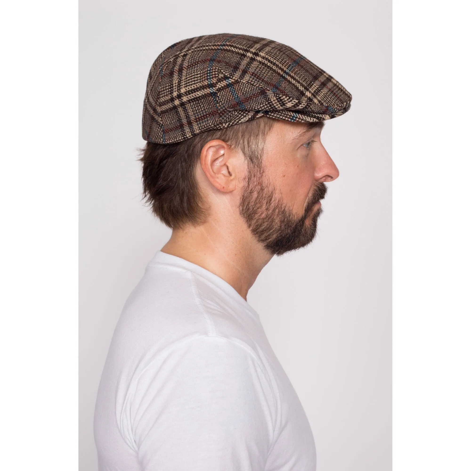 70s 80s Irish Plaid Tweed Flat Cap - Men's Small