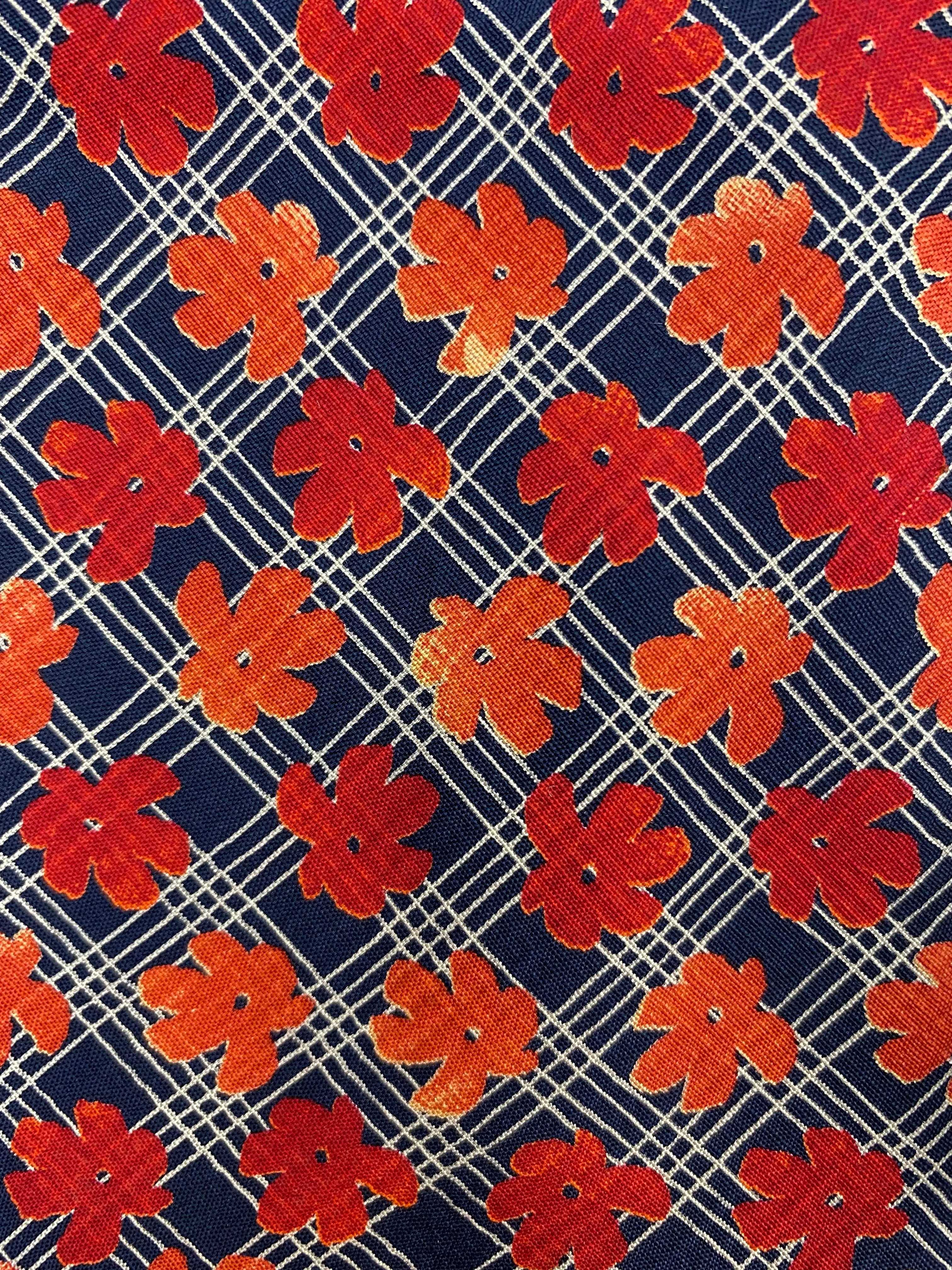 90s Deadstock Silk Necktie, Men's Vintage Navy/ Orange/ Red Floral Pattern Tie, NOS