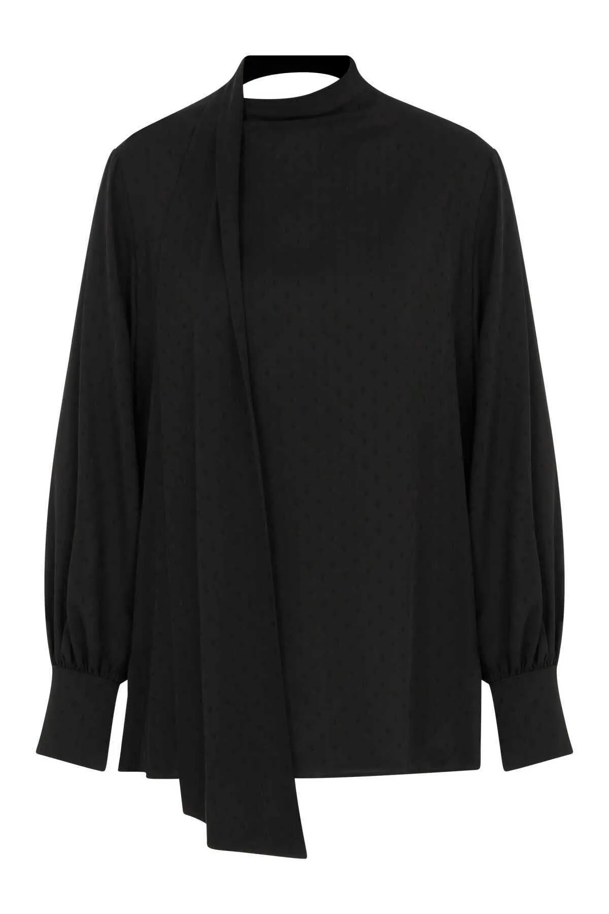 Balloon Sleeve Blouse with Scarf Detail Black