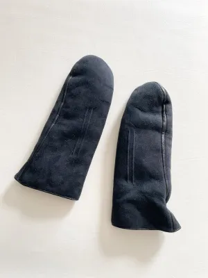 Black Deerskin Fur Lined Leather Piping Mittens