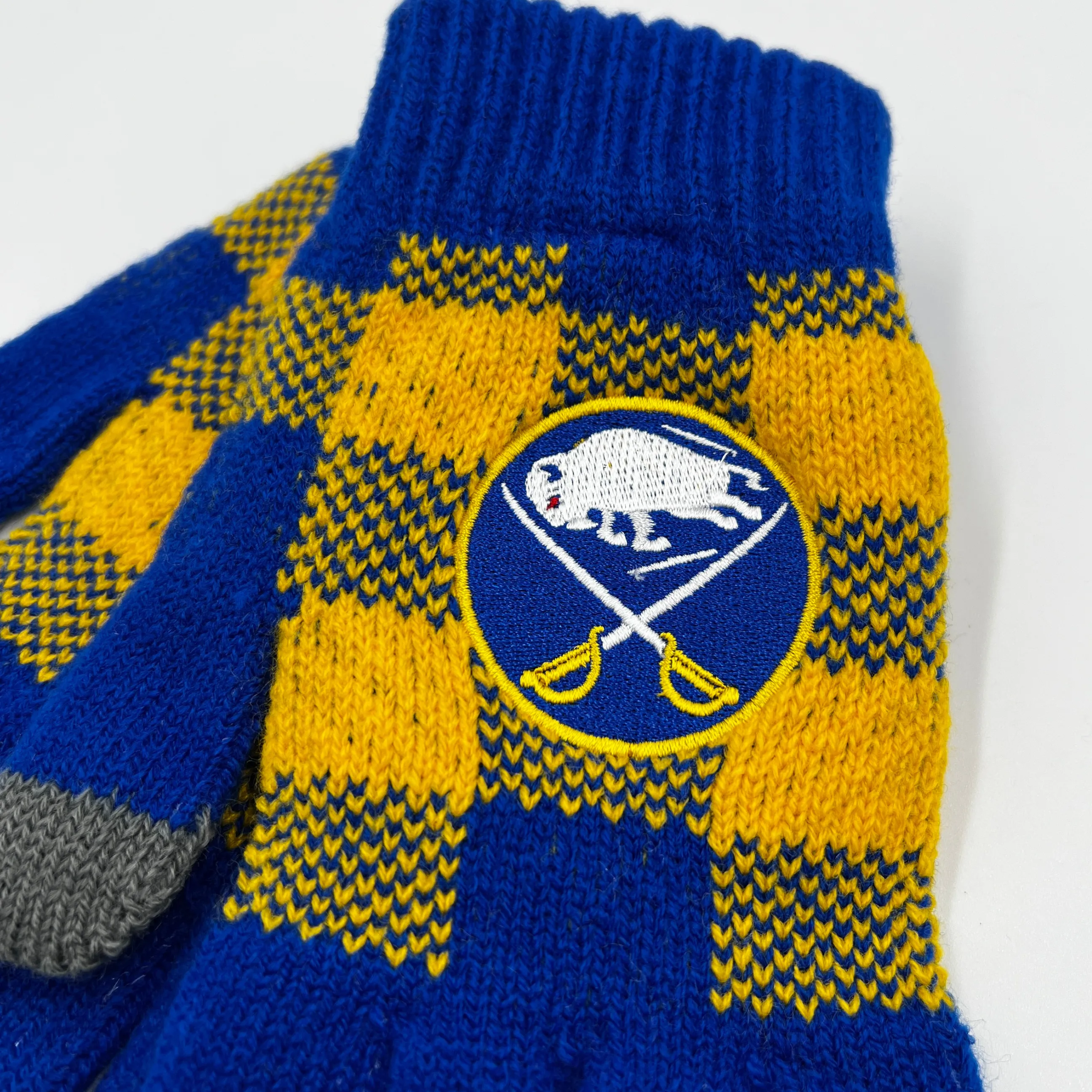 Buffalo Sabres Royal & Gold Plaid Knit Gloves