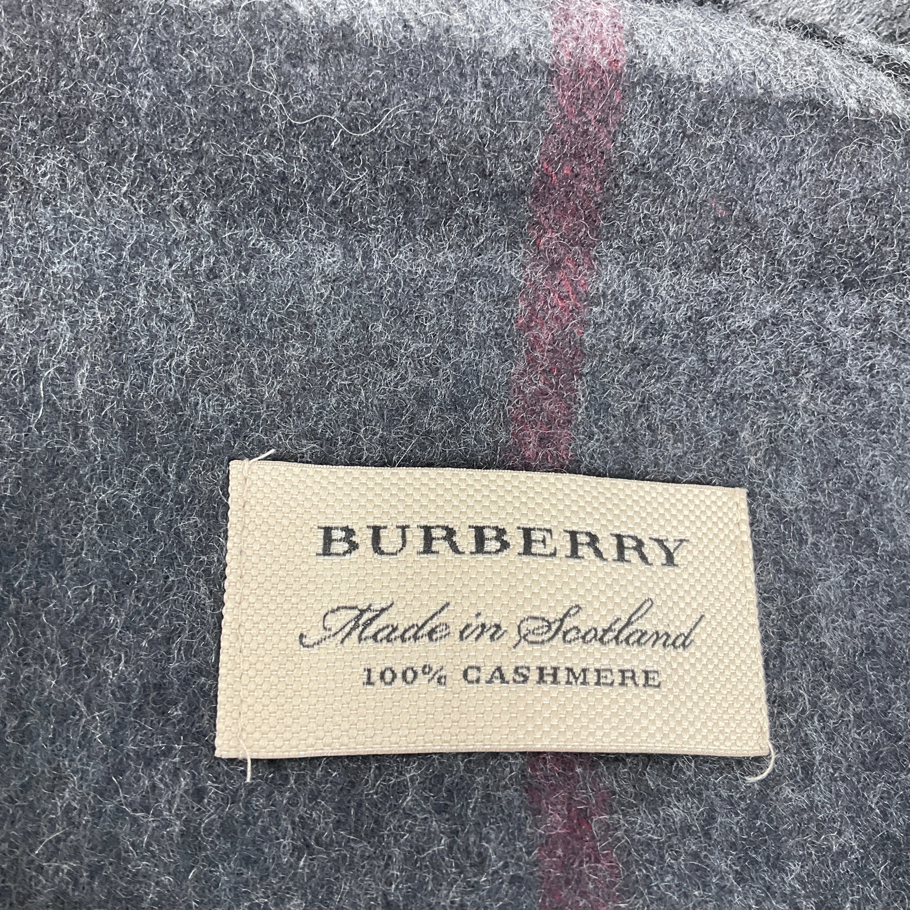 Burberry Charcoal Grey Fringed Giant Check Cashmere Scarf