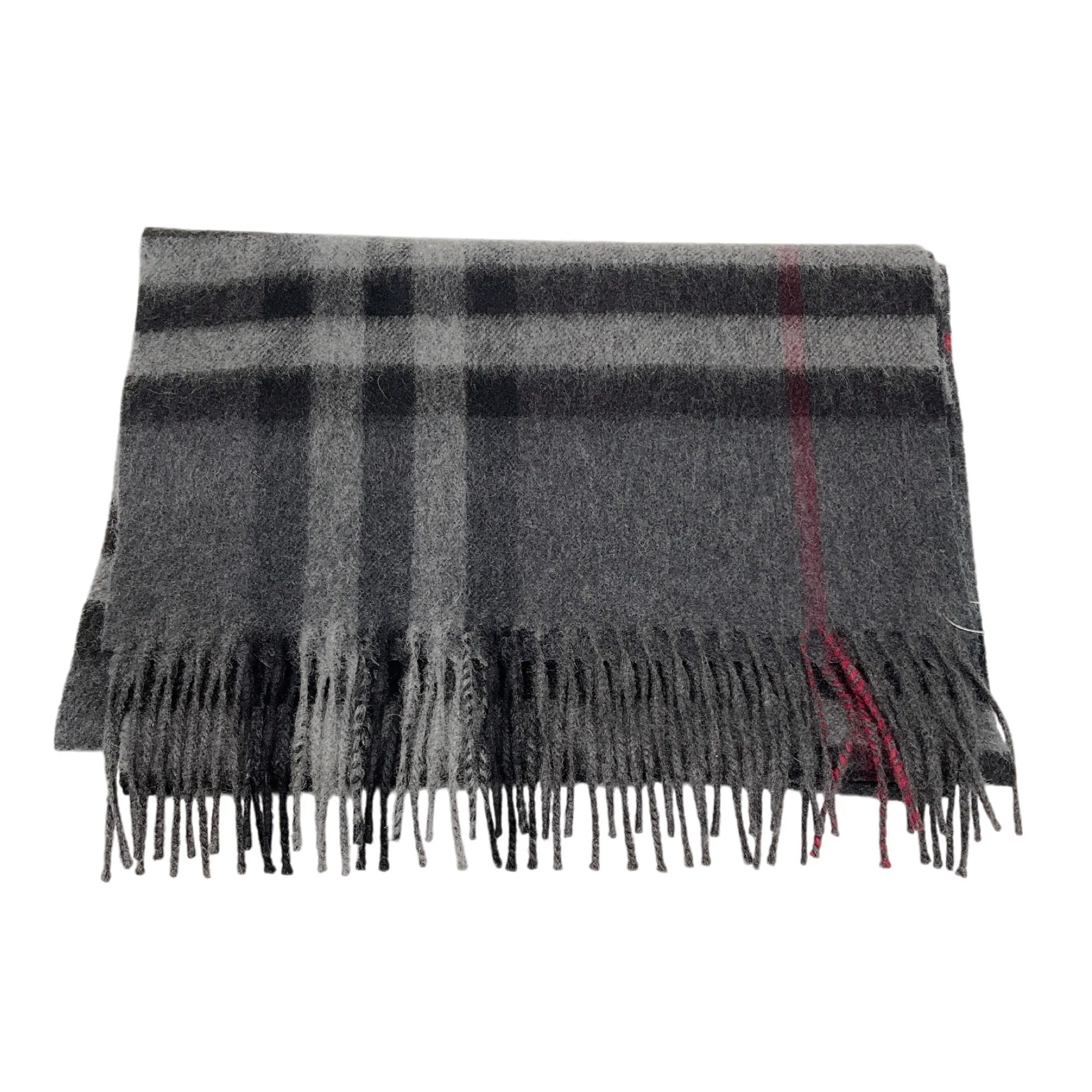 Burberry Charcoal Grey Fringed Giant Check Cashmere Scarf