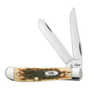 Case 00013 Amber Bone Peach Seed Jig Mini Trapper Knife