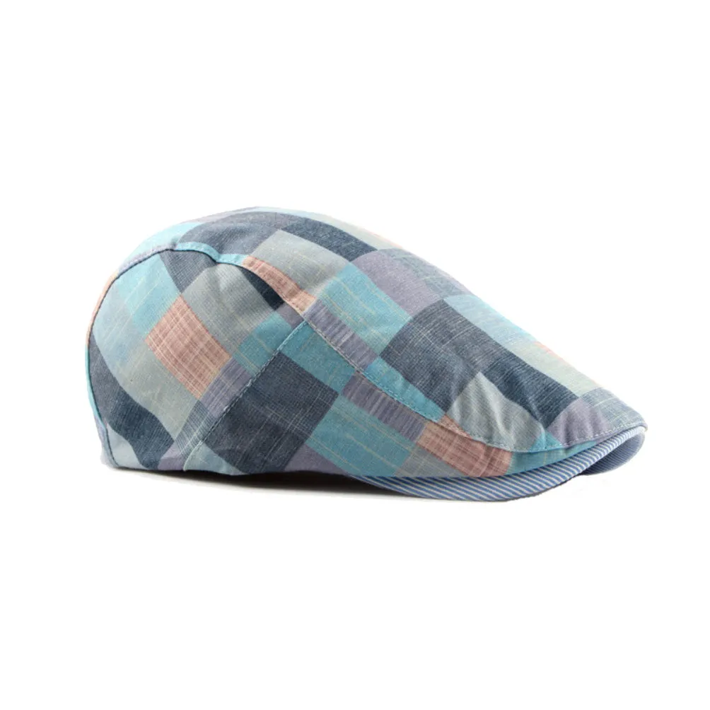 Colorful Newsboy Flat Cap Cotton Check Plaid Cabbie Gatsby Golf Beret Hat YZ30106