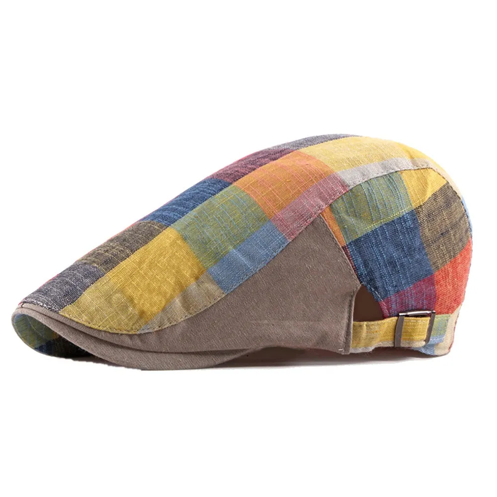 Colorful Newsboy Flat Cap Cotton Check Plaid Cabbie Gatsby Golf Beret Hat YZ30106