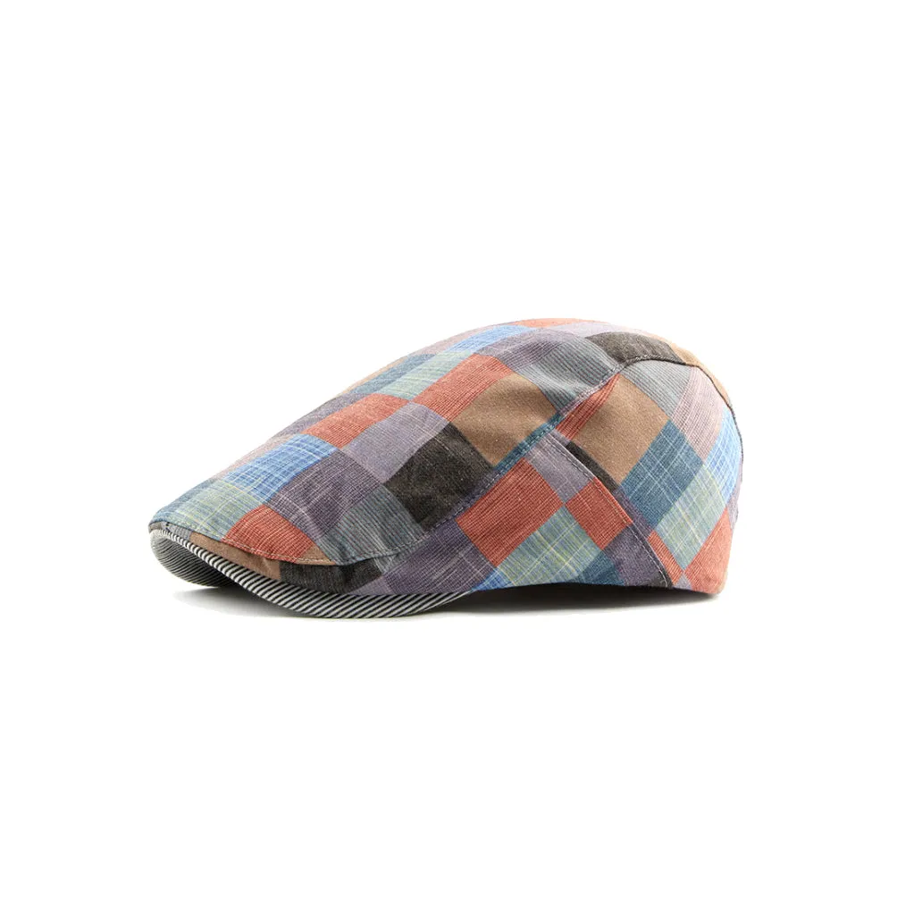 Colorful Newsboy Flat Cap Cotton Check Plaid Cabbie Gatsby Golf Beret Hat YZ30106