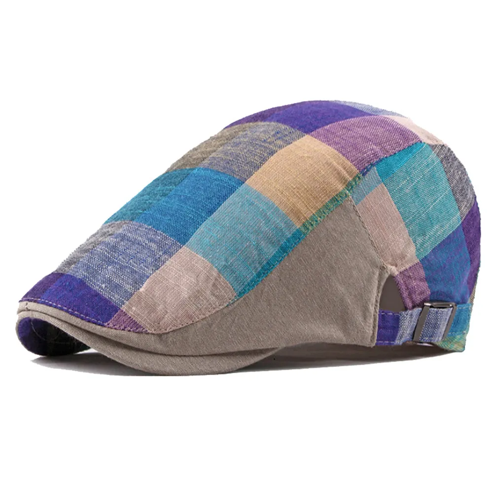 Colorful Newsboy Flat Cap Cotton Check Plaid Cabbie Gatsby Golf Beret Hat YZ30106