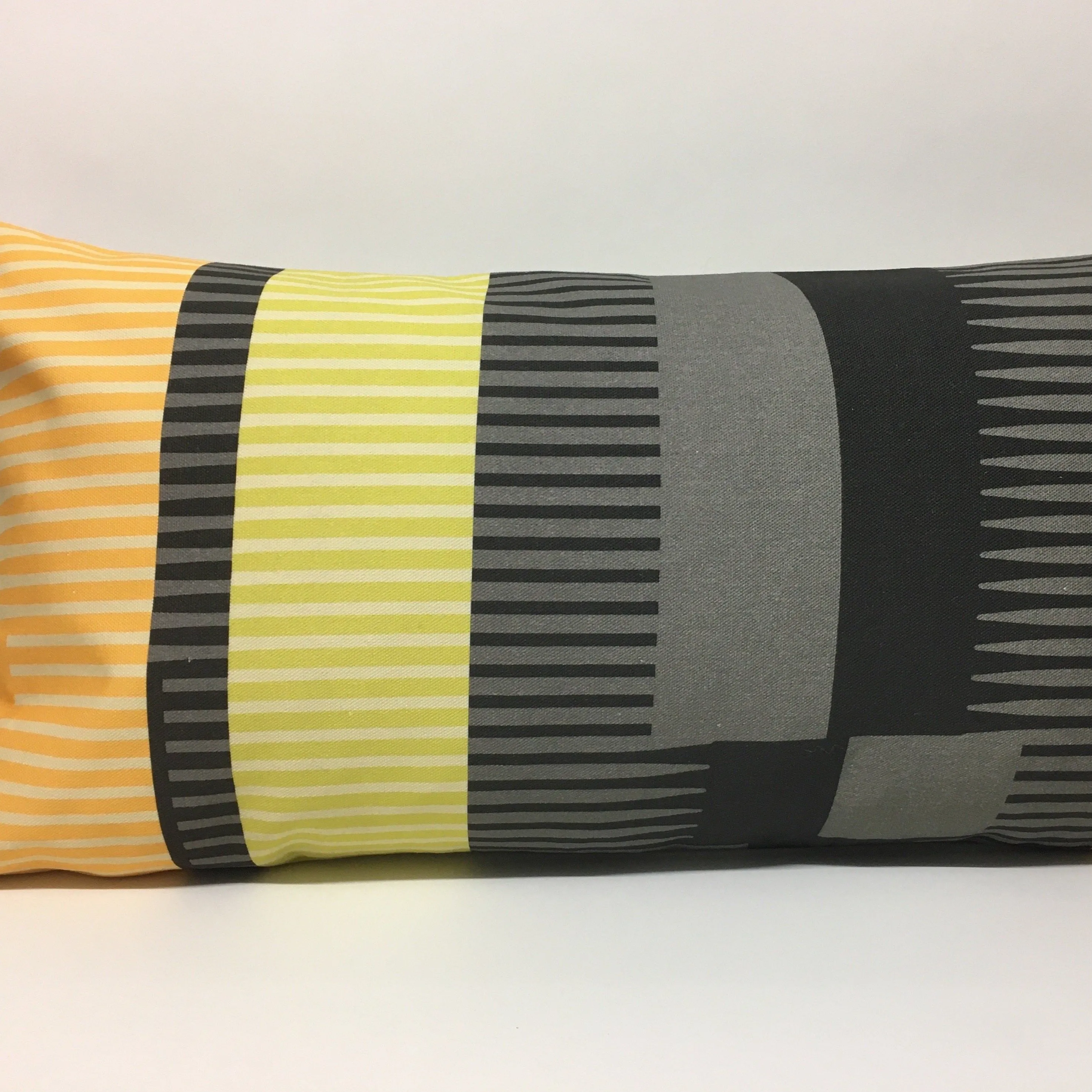 Combed Stripe Cushion - Lemon, grey   black