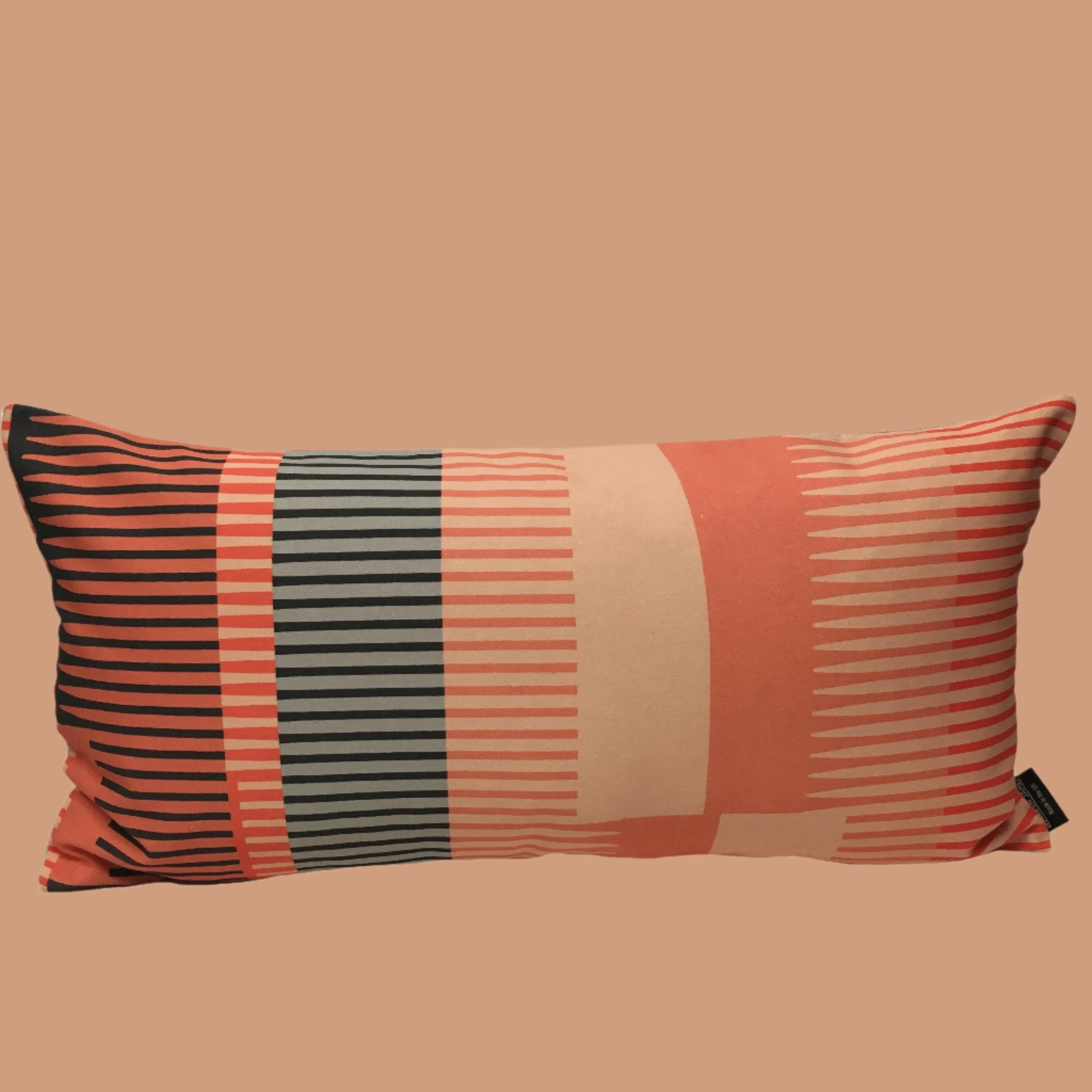 Combed Stripe Cushion - Peach   Coral   Black