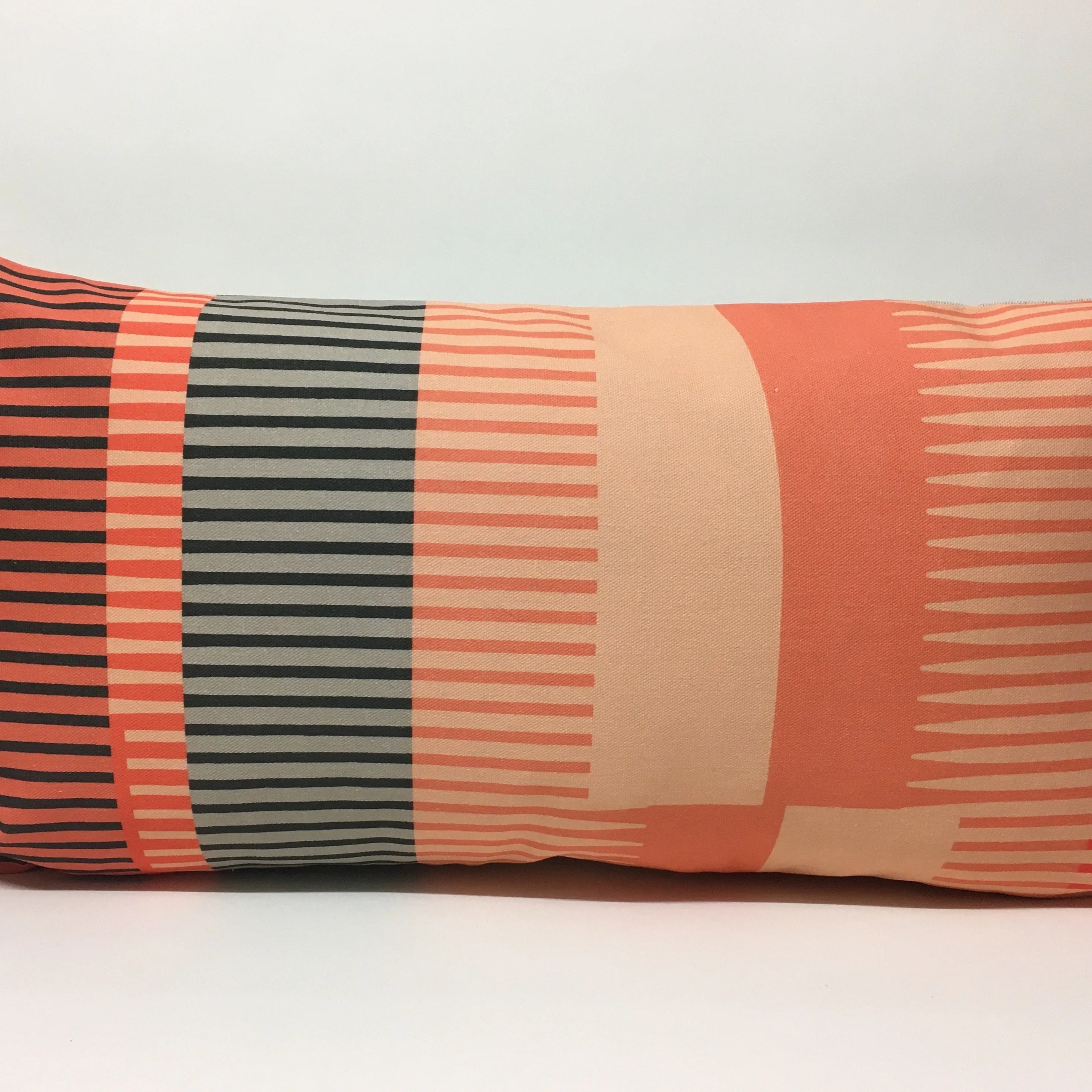 Combed Stripe Cushion - Peach   Coral   Black