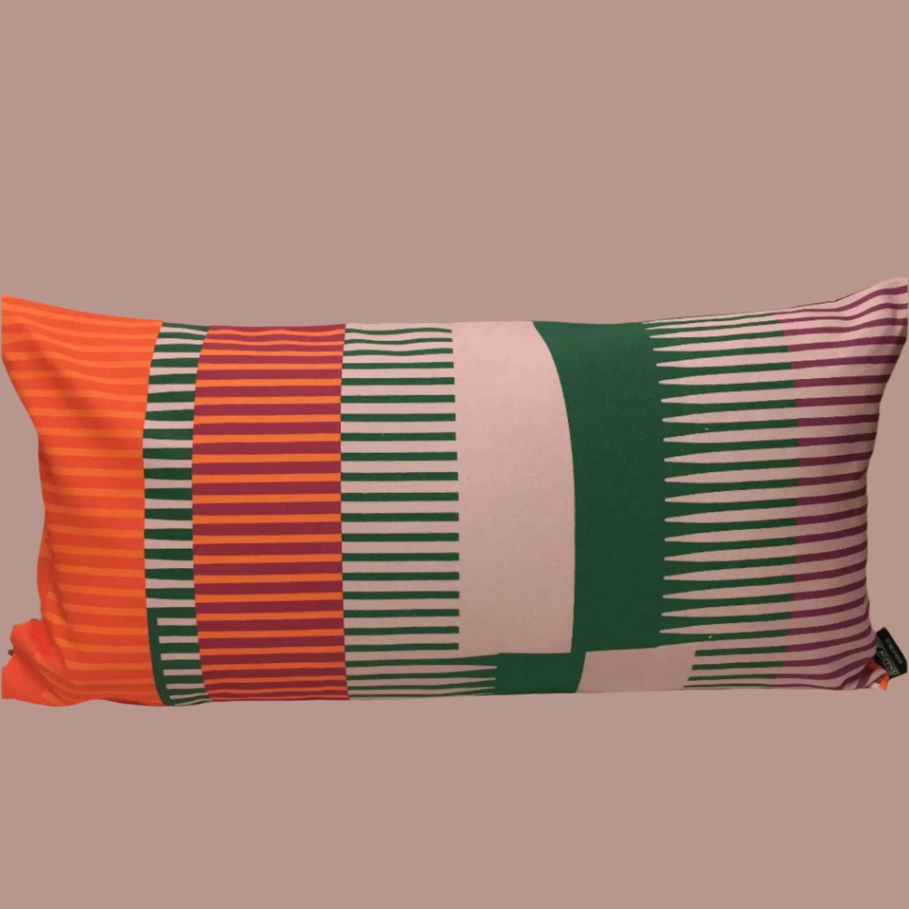 Combed Stripe Cushion - vermilion, green   blush