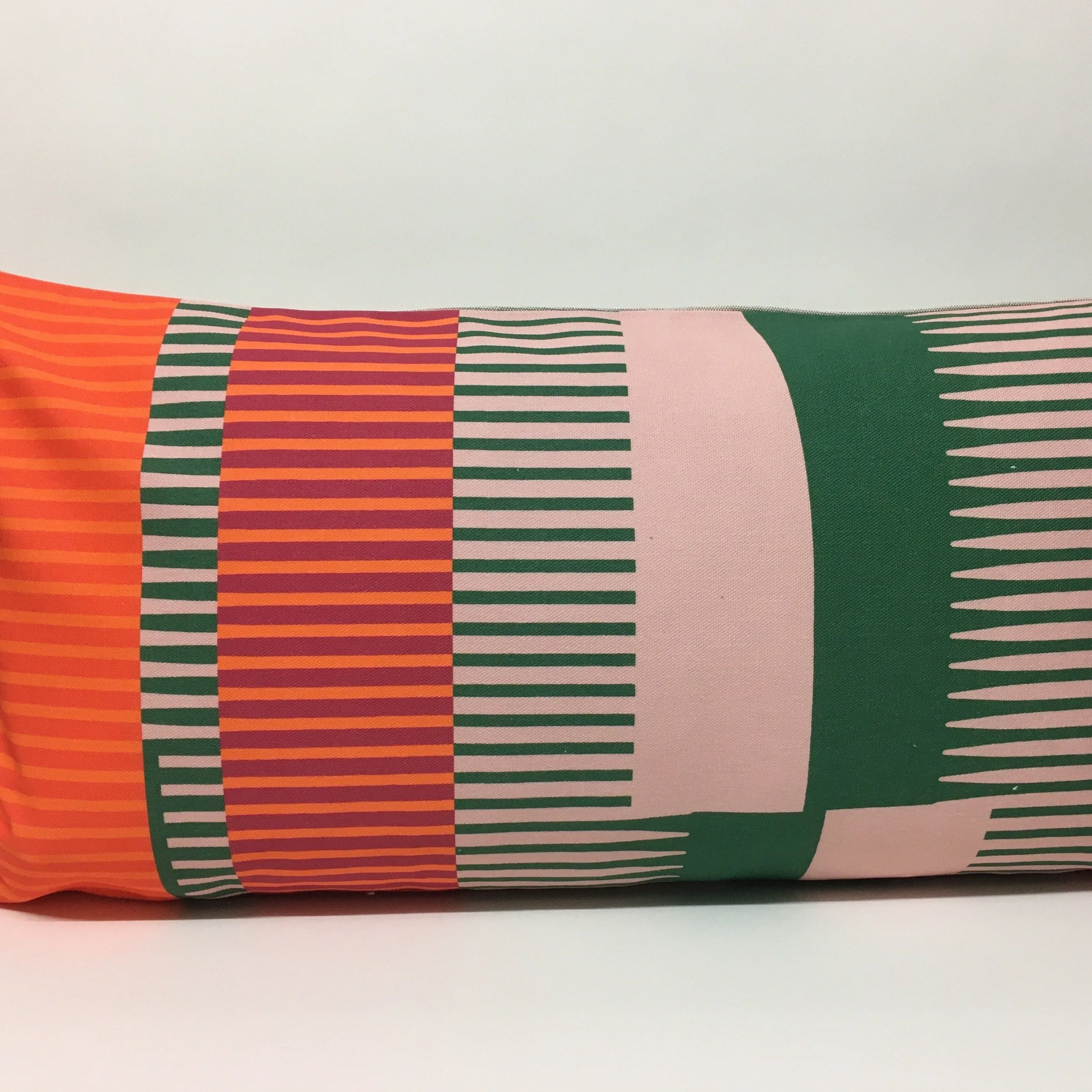 Combed Stripe Cushion - vermilion, green   blush