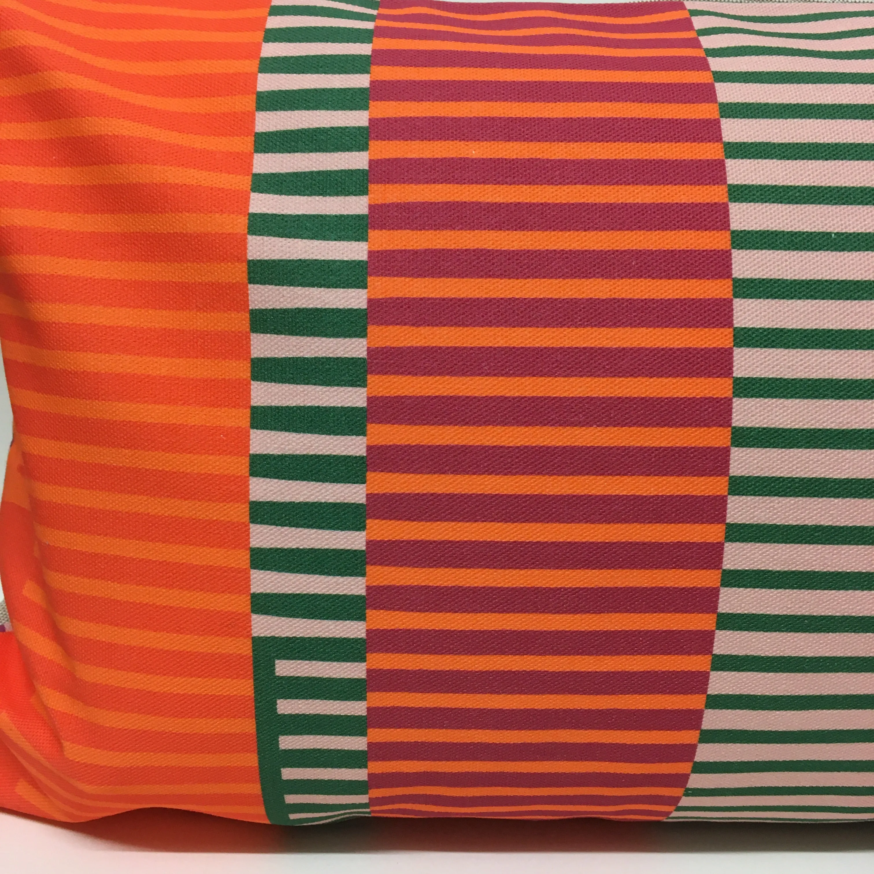 Combed Stripe Cushion - vermilion, green   blush