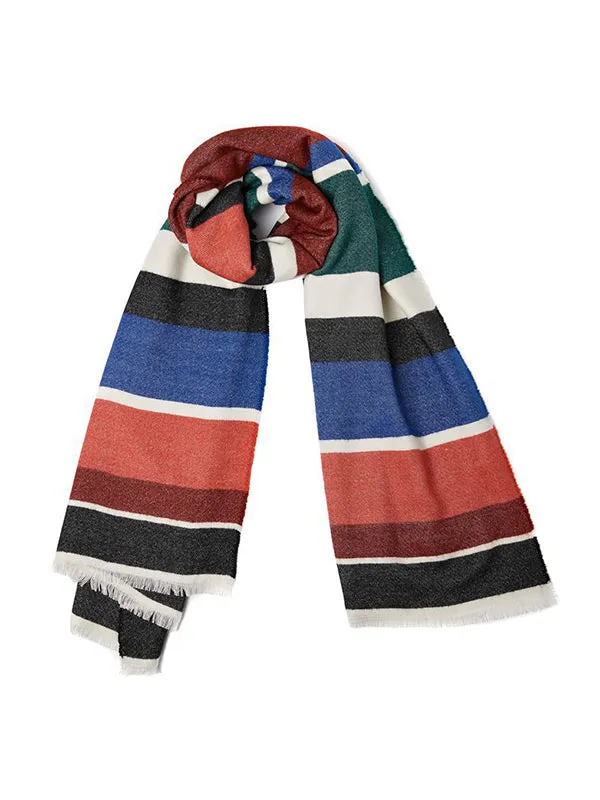 Contrast Color Fringed Keep Warm Multi-Colored Striped Shawl&Scarf