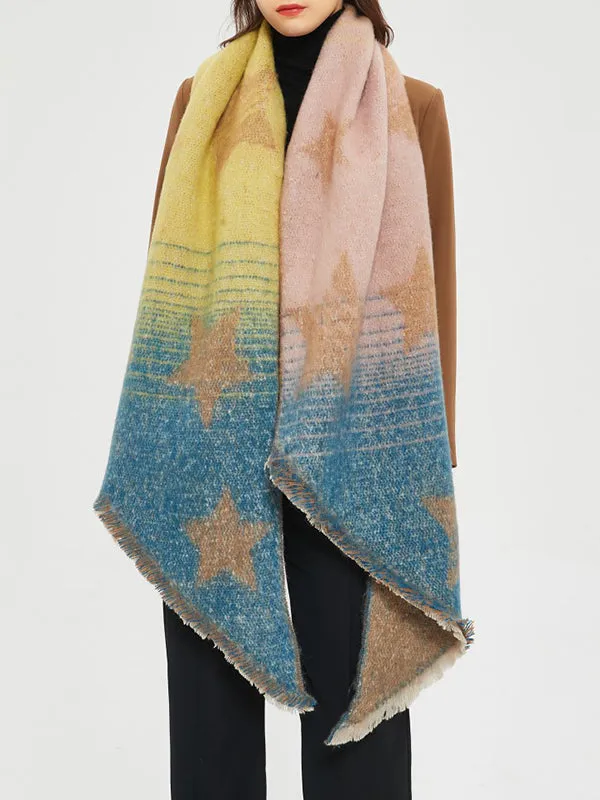 Contrast Color Fringed Keep Warm Shawl&Scarf