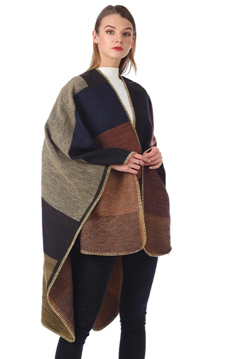 DANDY PLAID FASHION SHAWL WRAP, (L)51.2″ (W)59.1″