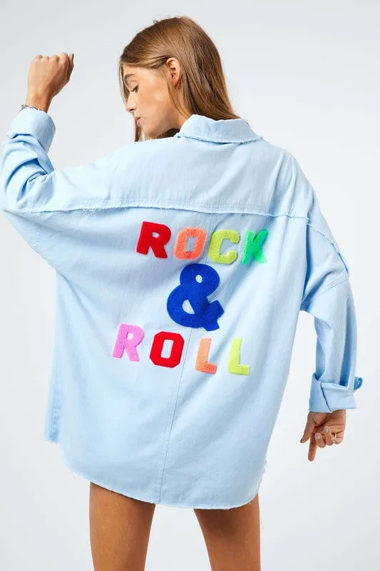 Davi & Dani Multi Color Letters Fringed Hem Detail Shirt