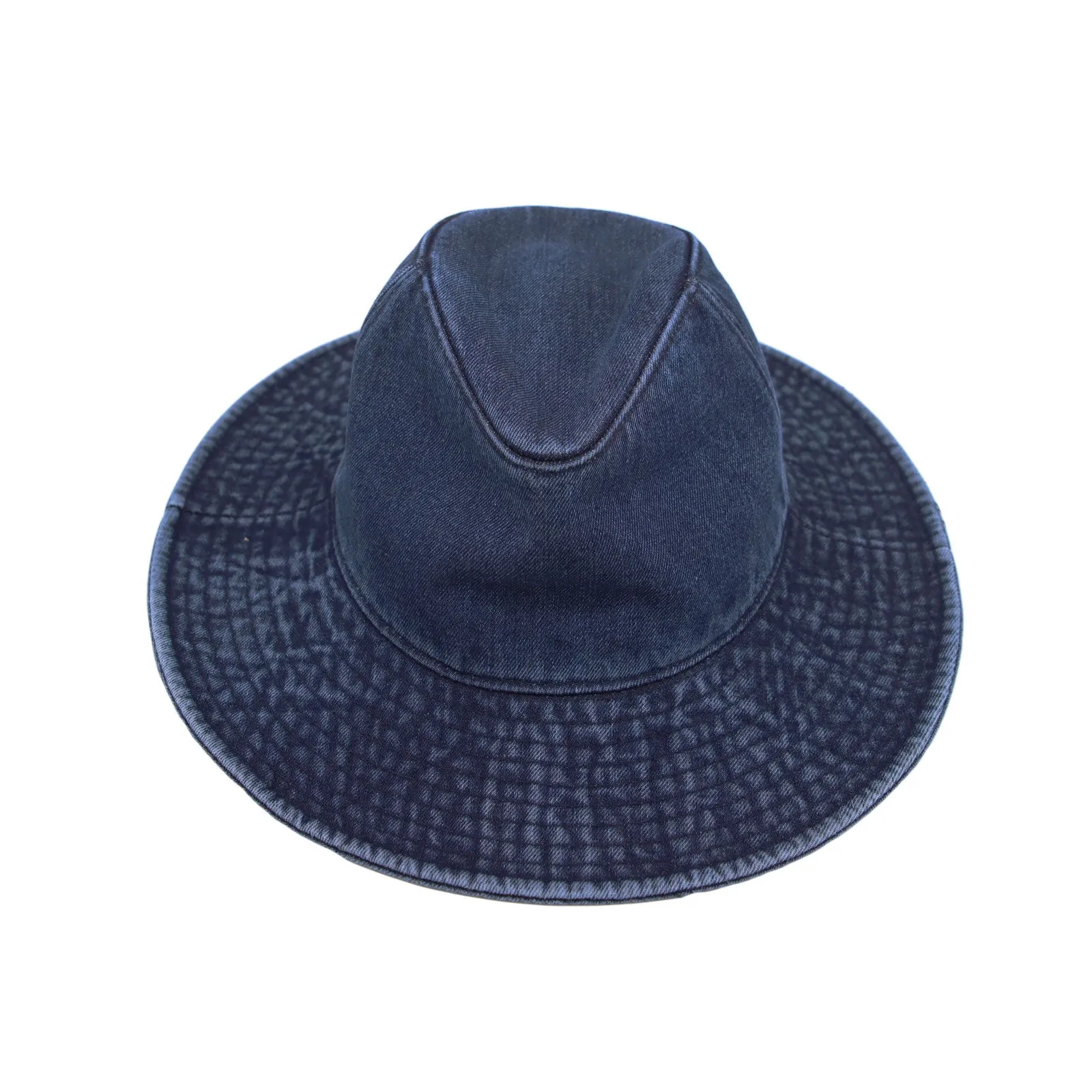 Denim Fedora Hat Plain Stitch Washed Short Wide Brim Panama Hat KR61009