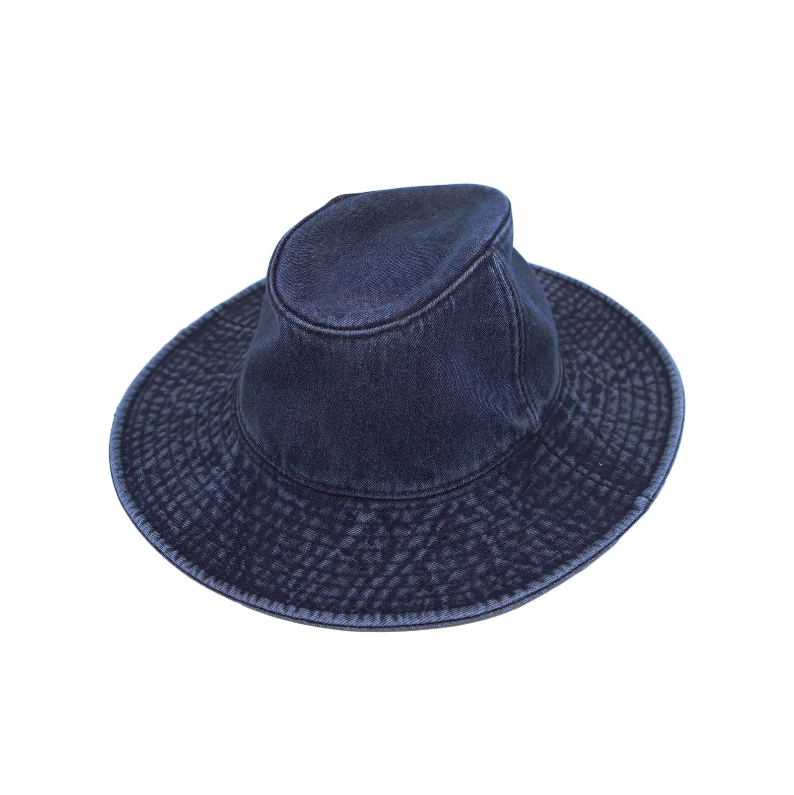 Denim Fedora Hat Plain Stitch Washed Short Wide Brim Panama Hat KR61009