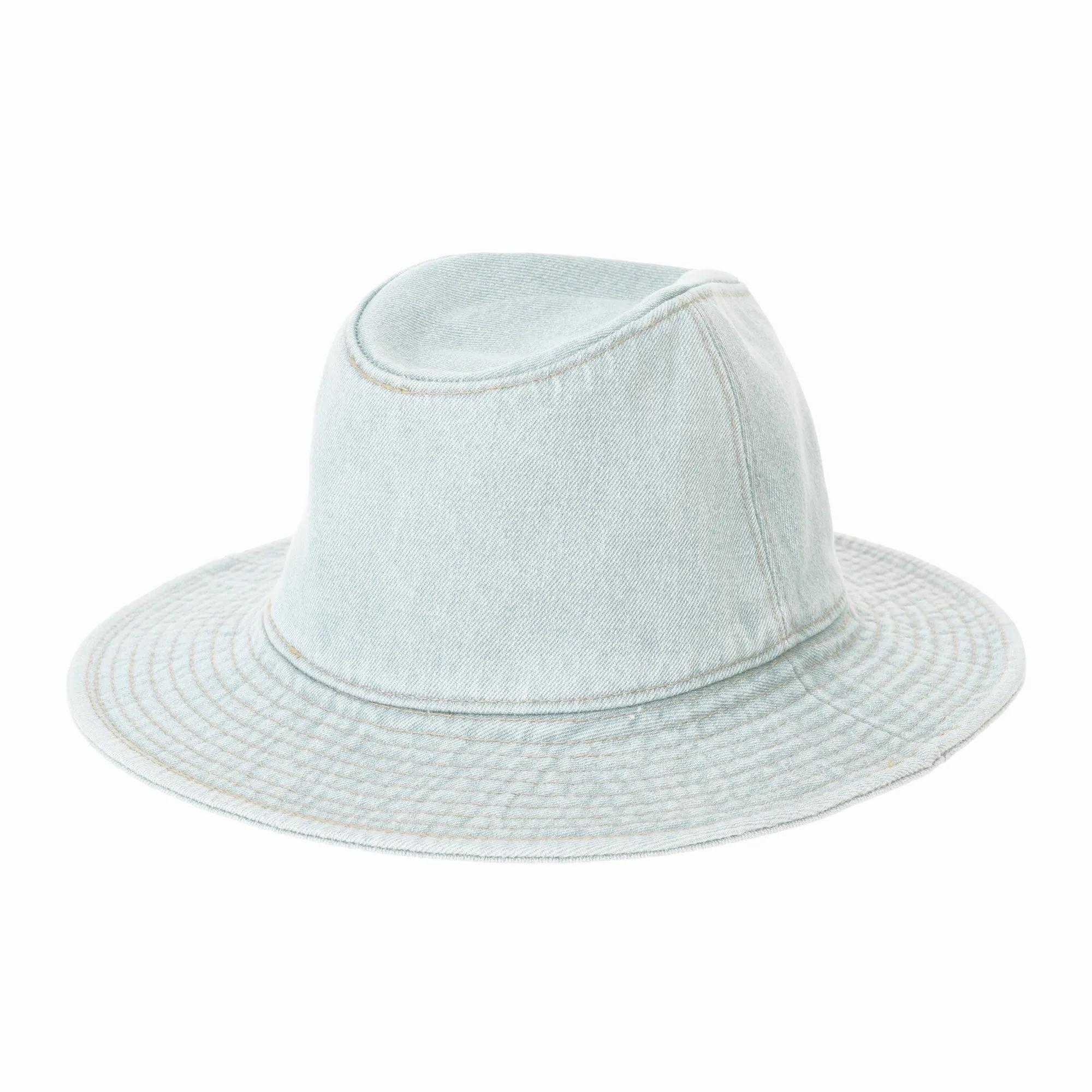 Denim Fedora Hat Plain Stitch Washed Short Wide Brim Panama Hat KR61009