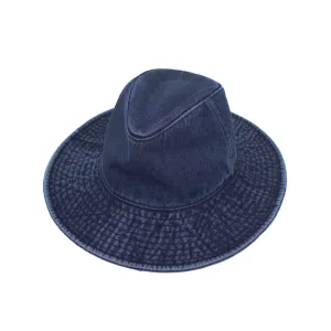 Denim Fedora Hat Plain Stitch Washed Short Wide Brim Panama Hat KR61009