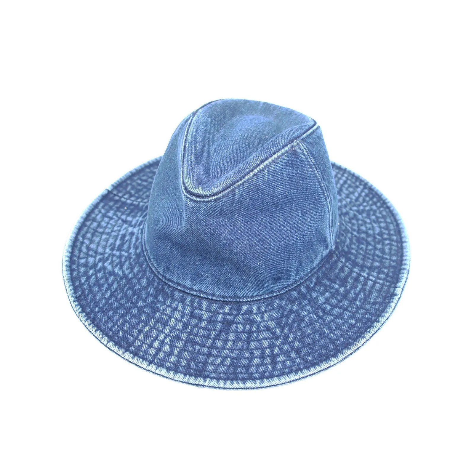 Denim Fedora Hat Plain Stitch Washed Short Wide Brim Panama Hat KR61009