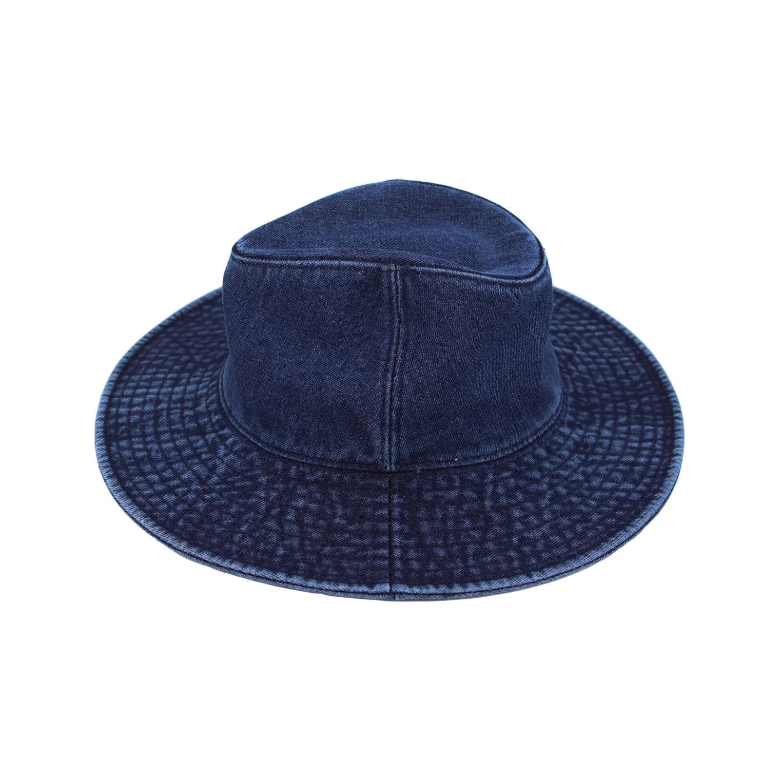 Denim Fedora Hat Plain Stitch Washed Short Wide Brim Panama Hat KR61009