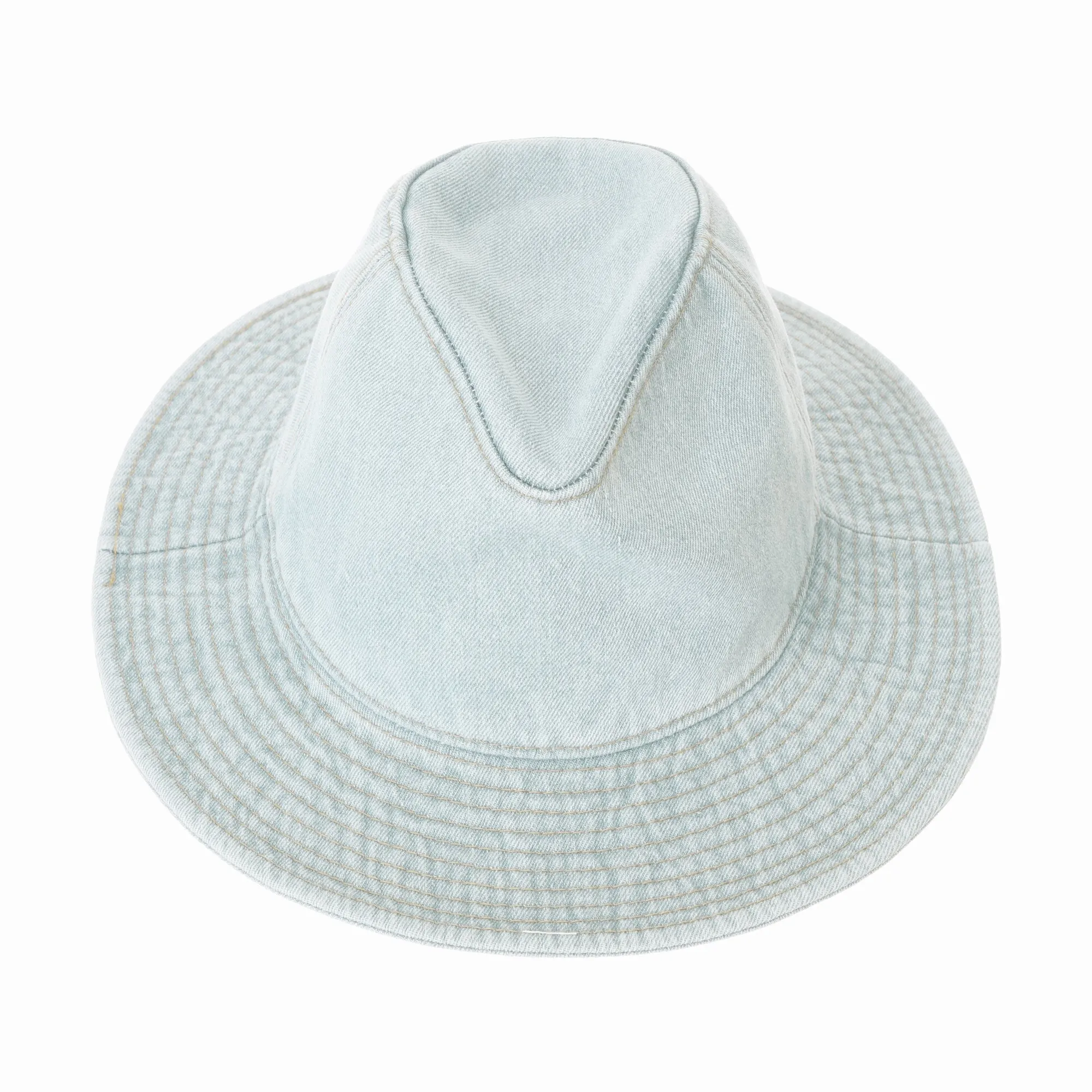 Denim Fedora Hat Plain Stitch Washed Short Wide Brim Panama Hat KR61009