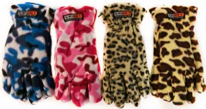 fleece camo and leopard print winter gloves Case of 24