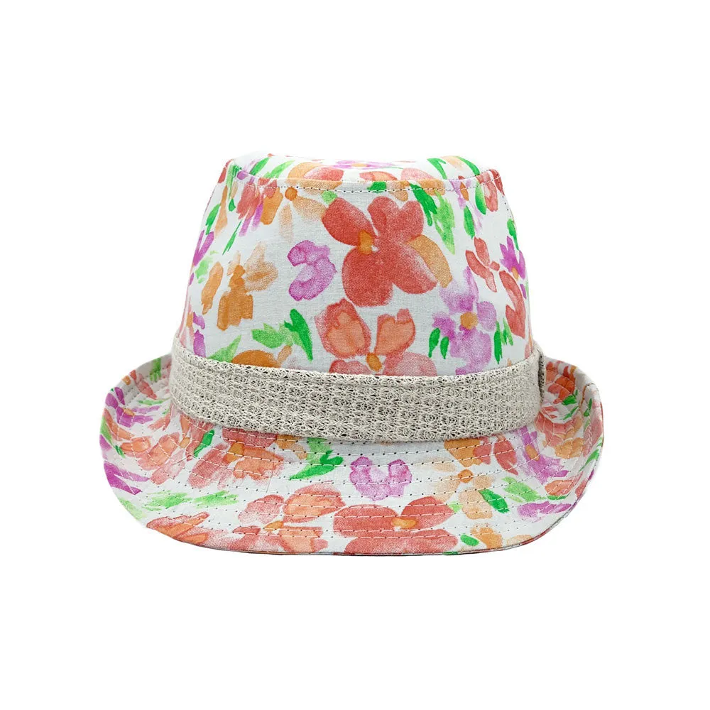 Flower Pattern Fedora Hat Short Brim Sun Hat Classic Trilby LD61517