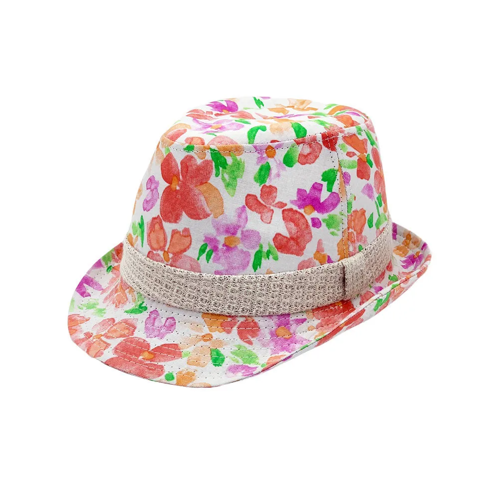 Flower Pattern Fedora Hat Short Brim Sun Hat Classic Trilby LD61517