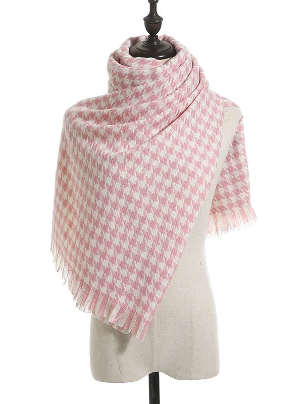 Fringed Houndstooth Keep Warm Shawl&Scarf