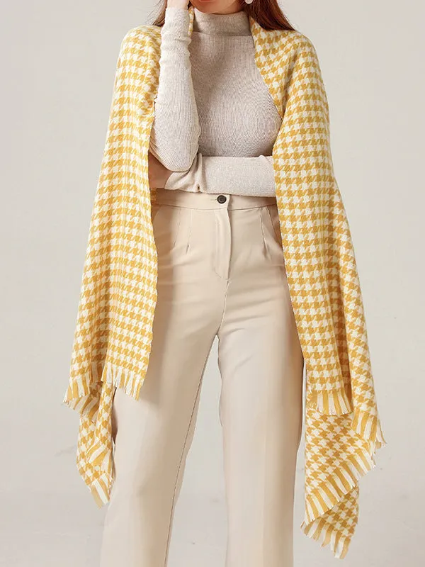 Fringed Houndstooth Keep Warm Shawl&Scarf