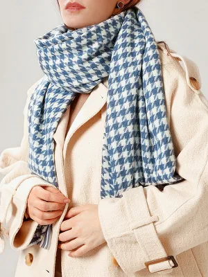 Fringed Houndstooth Keep Warm Shawl&Scarf