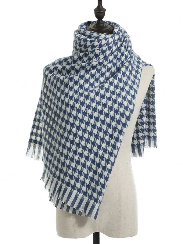 Fringed Houndstooth Keep Warm Shawl&Scarf