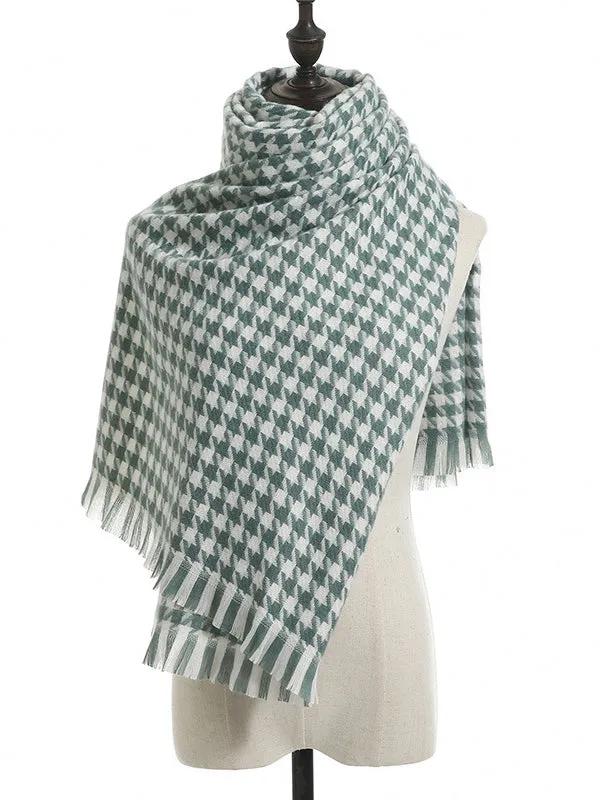 Fringed Houndstooth Keep Warm Shawl&Scarf