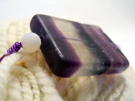 Handmade Natural Stone Shawl Pin ~ Wire Wrapped Stone ~ Purple Striped Fluorite with Snow Agate and Purple Wire