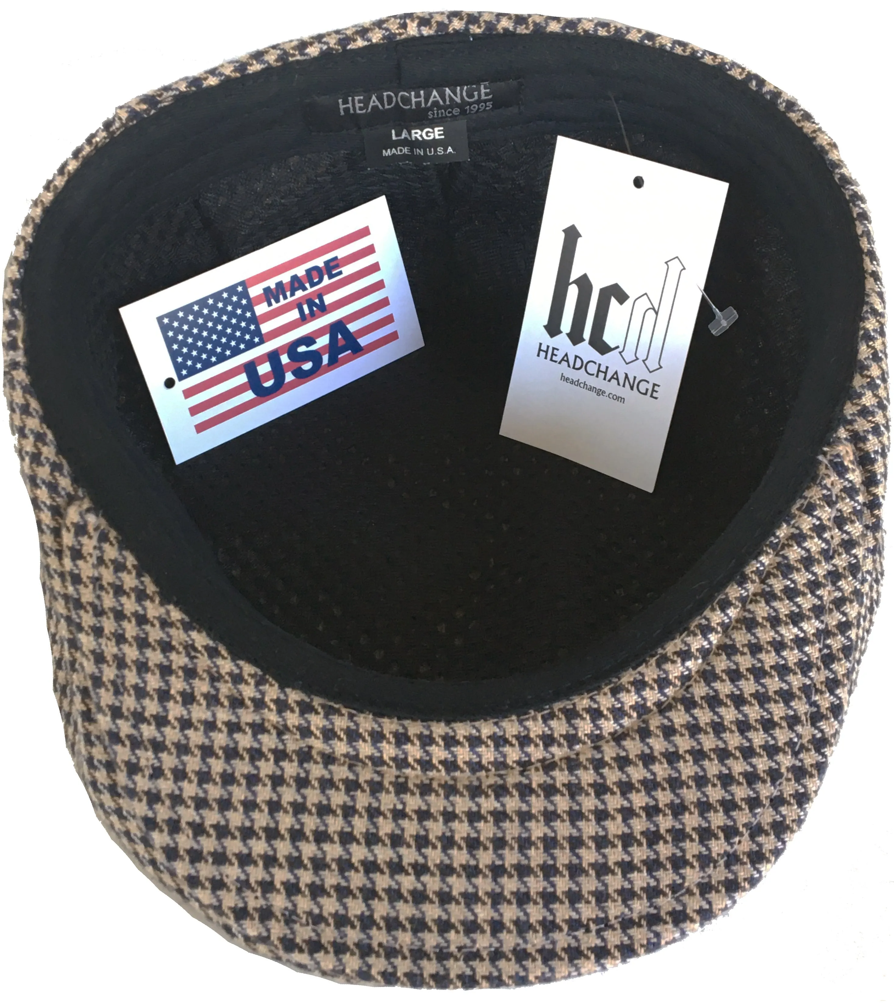 Headchange Made in USA Brown Hounds Tooth 100% Linen Ivy Cap