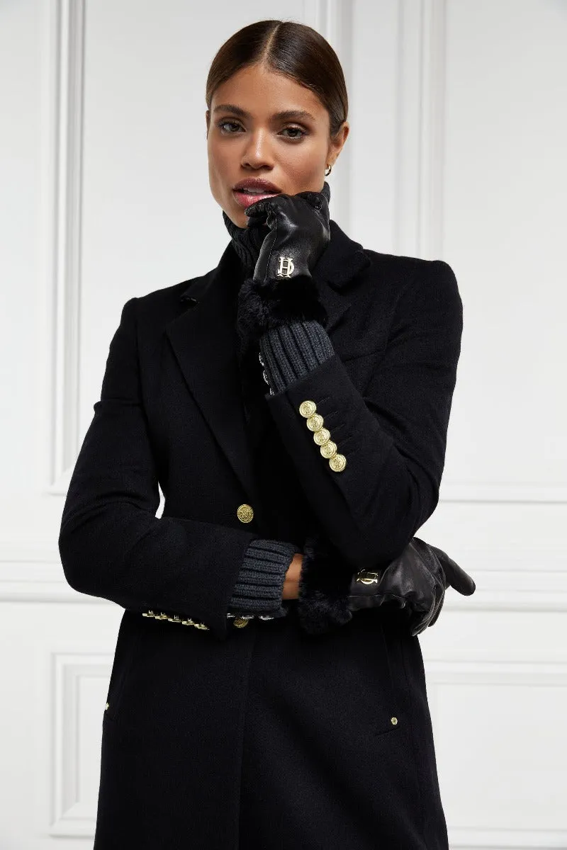 Holland Cooper Leather Trim Gloves in Black