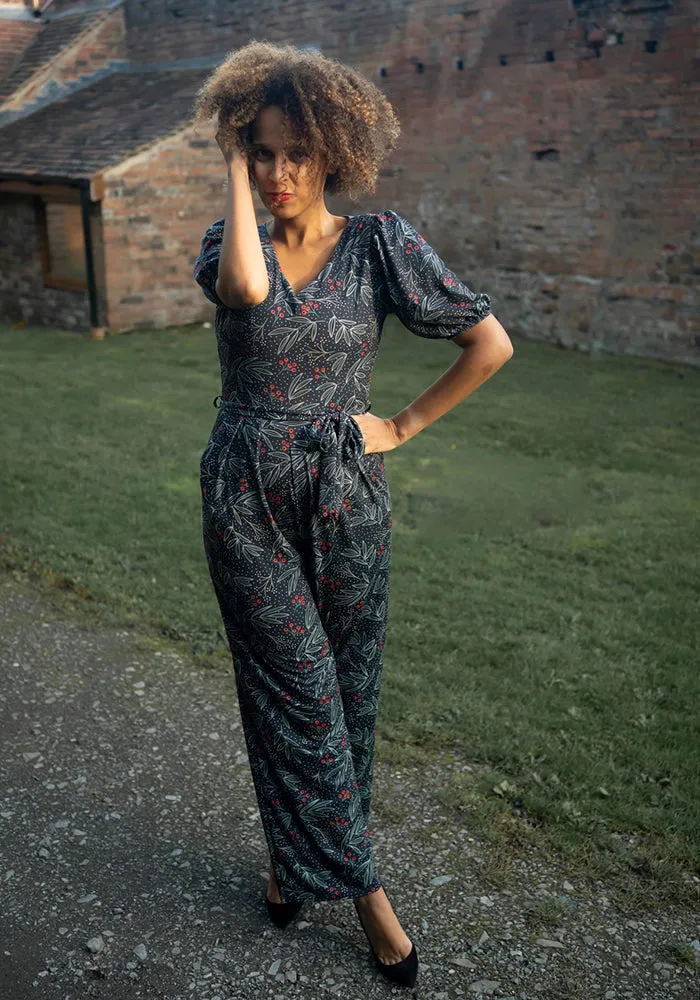 Ives Sprigs & Berries Print Full Length Jumpsuit