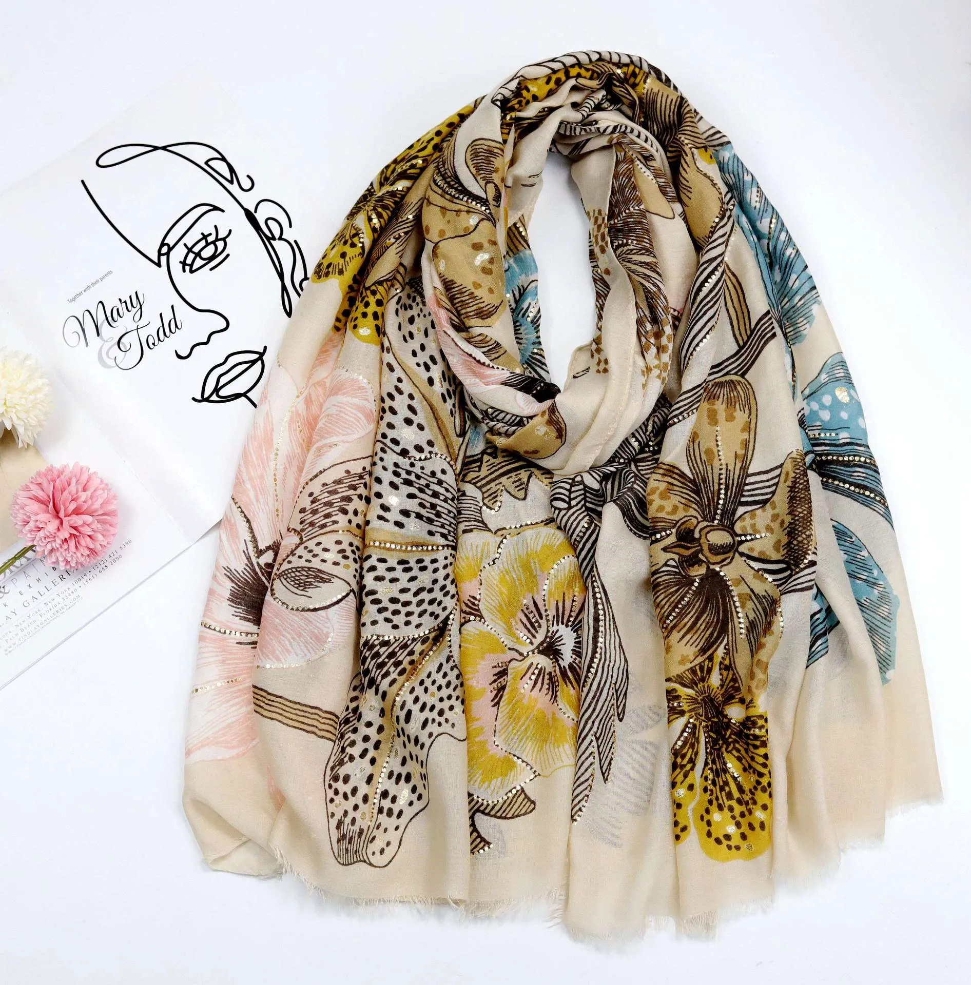 JY220101 Big king flower printed scarf