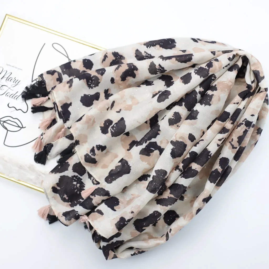 JY230245 silver stamping Leopard print printed scarf