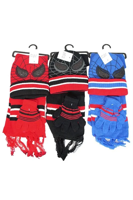 Kids Winter Boys Girls Spider Hat   Scarf   Gloves 3pcs Set