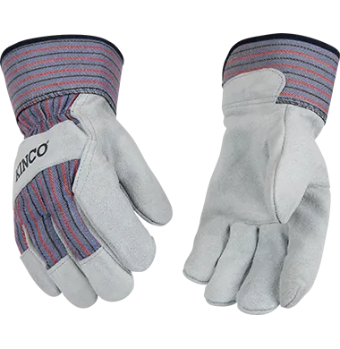 Kinco 1500 Striped Cotton-Blend Canvas Fabric Back Leather Suede Palm Gloves (One Dozen)