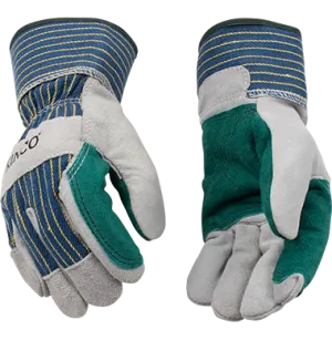 Kinco 1600 Premium Cowhide Double Palm  Striped Cotton-Blend Canvas Fabric Back Gloves (one dozen)